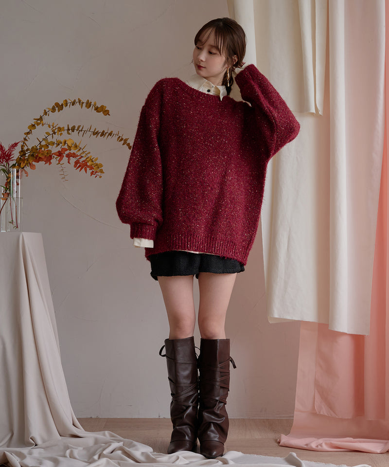 【予約商品】back open mix shaggy knit / バックオープンミックスシャギーニット