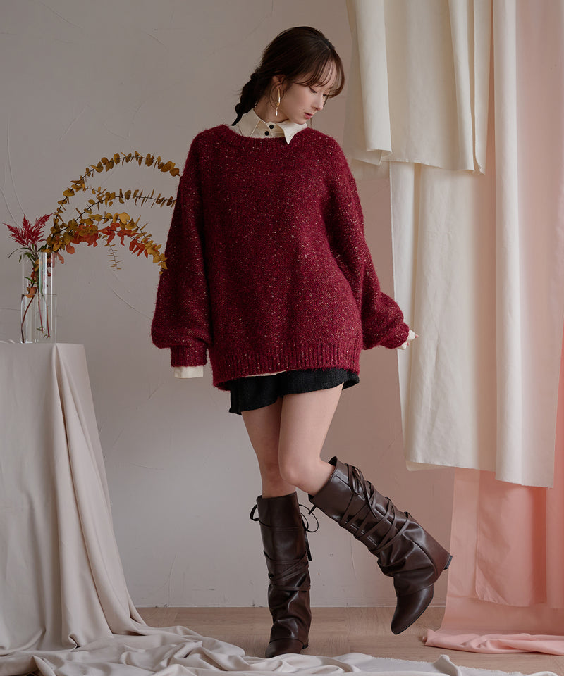 【予約商品】back open mix shaggy knit / バックオープンミックスシャギーニット