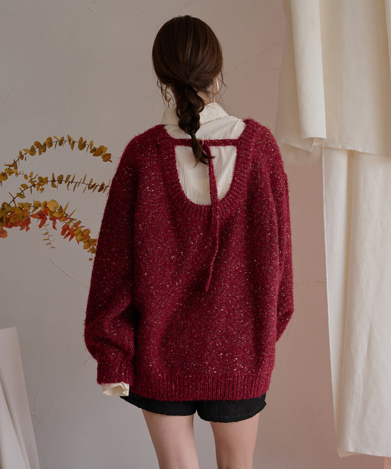 【予約商品】back open mix shaggy knit / バックオープンミックスシャギーニット