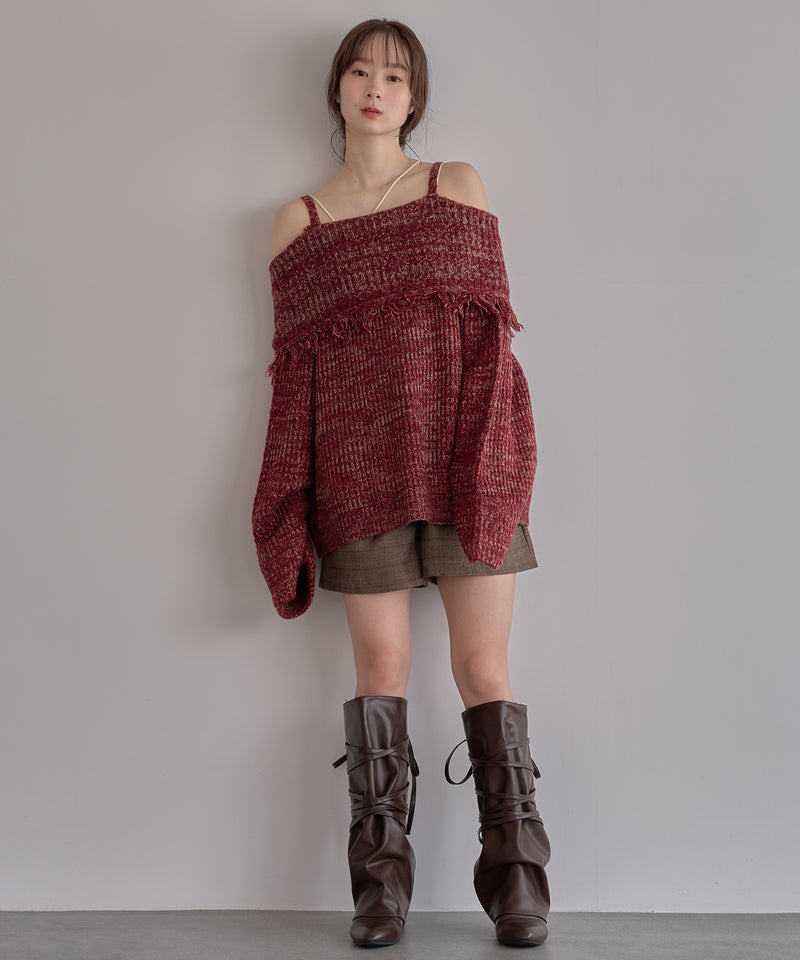 mix color offshoulder knit / ミックスカラーオフショルニット
