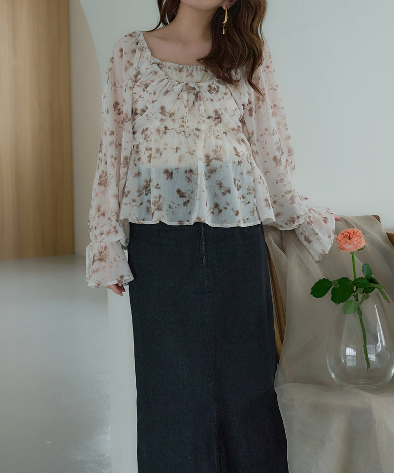 floral pattern sheer blouse / 花柄シアーブラウス