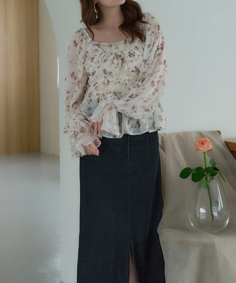 floral pattern sheer blouse / 花柄シアーブラウス