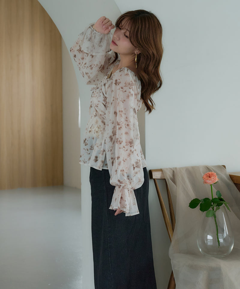 floral pattern sheer blouse / 花柄シアーブラウス