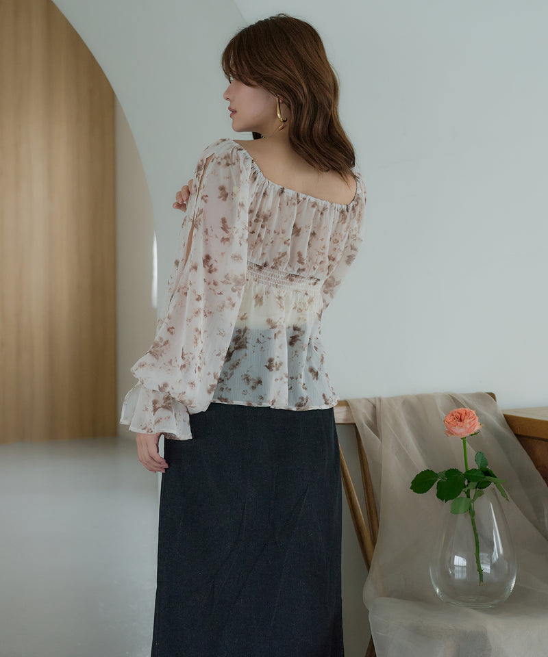 floral pattern sheer blouse / 花柄シアーブラウス