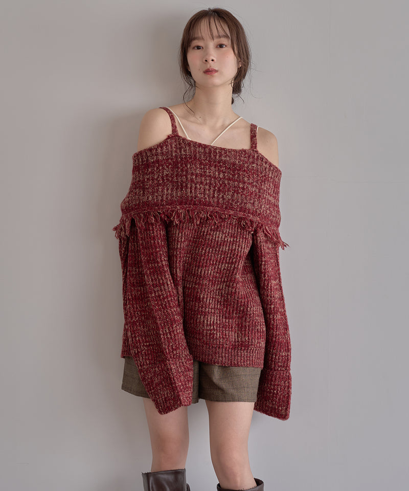 mix color offshoulder knit / ミックスカラーオフショルニット