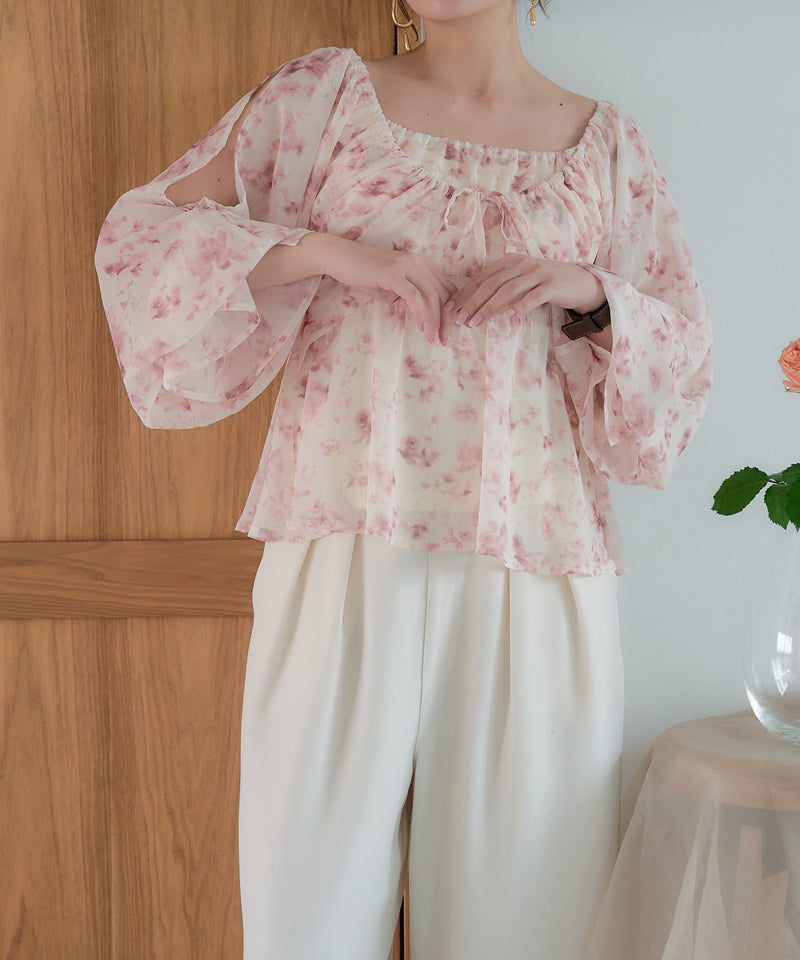 floral pattern sheer blouse / 花柄シアーブラウス