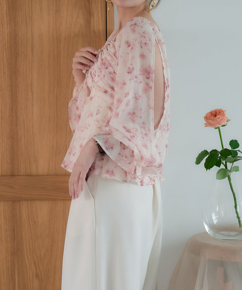 floral pattern sheer blouse / 花柄シアーブラウス