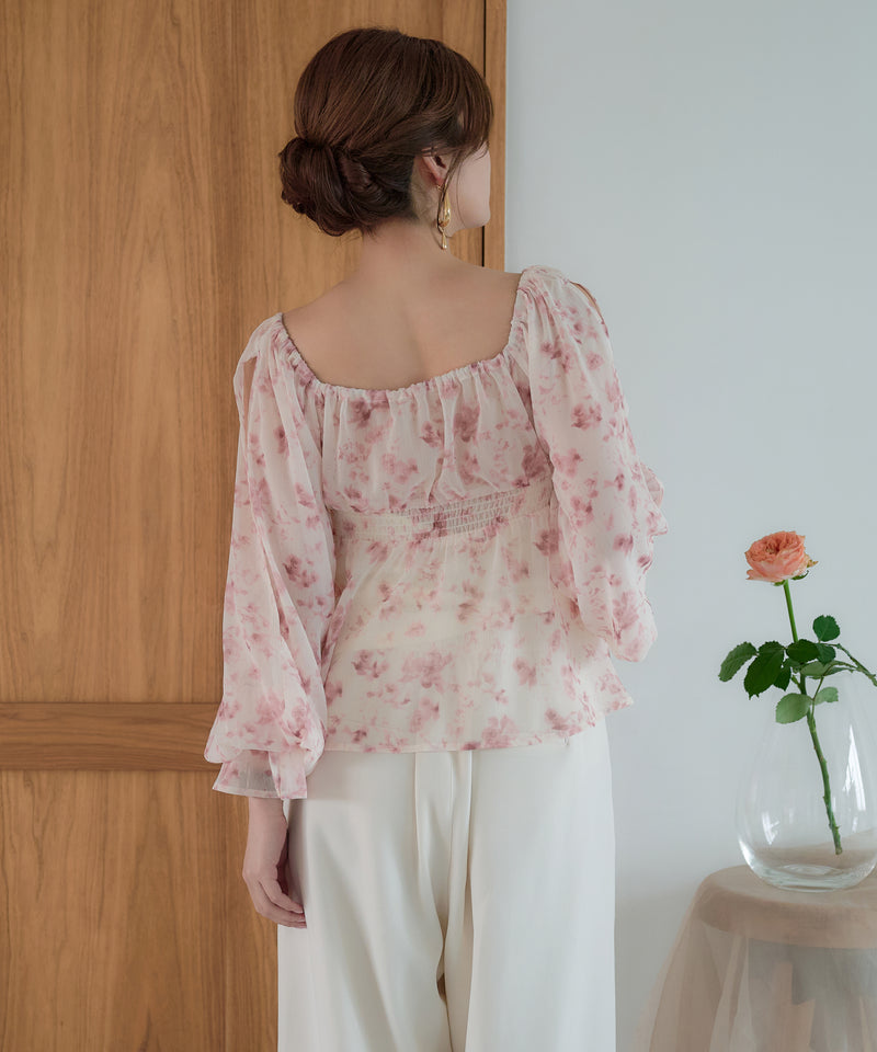 floral pattern sheer blouse / 花柄シアーブラウス