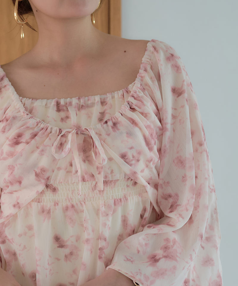 floral pattern sheer blouse / 花柄シアーブラウス