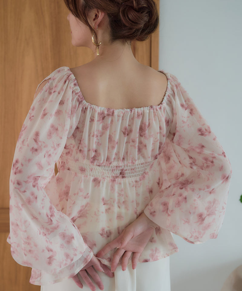 floral pattern sheer blouse / 花柄シアーブラウス
