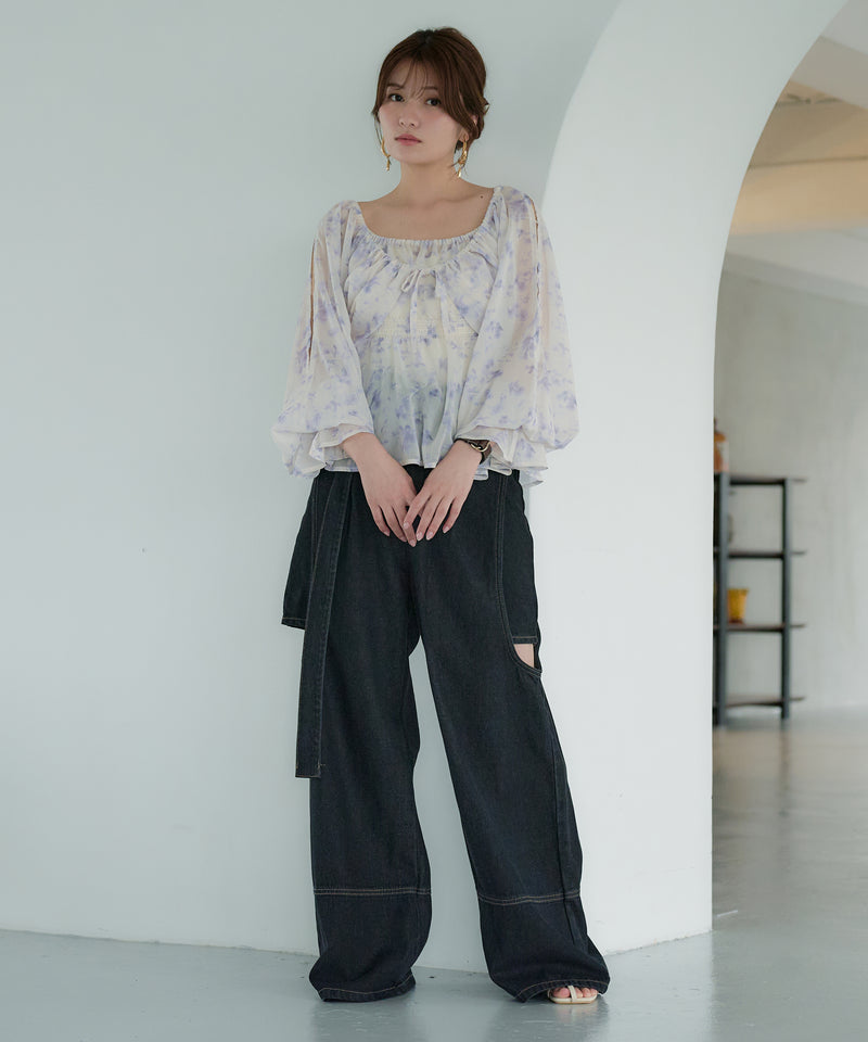 floral pattern sheer blouse / 花柄シアーブラウス