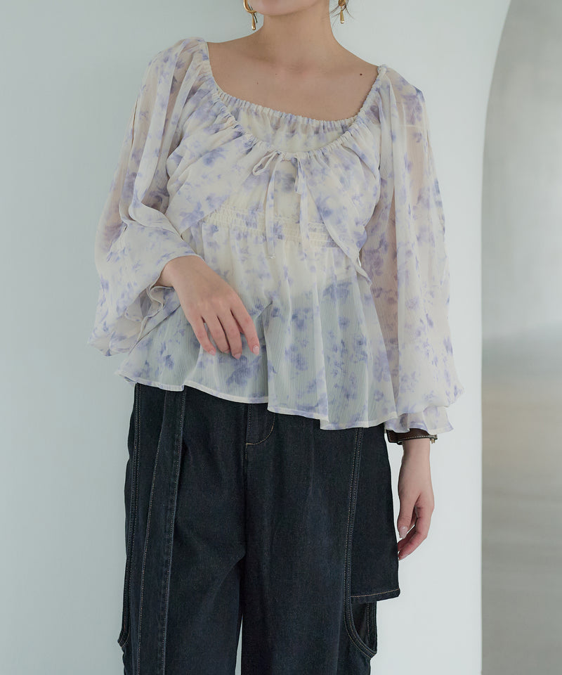floral pattern sheer blouse / 花柄シアーブラウス