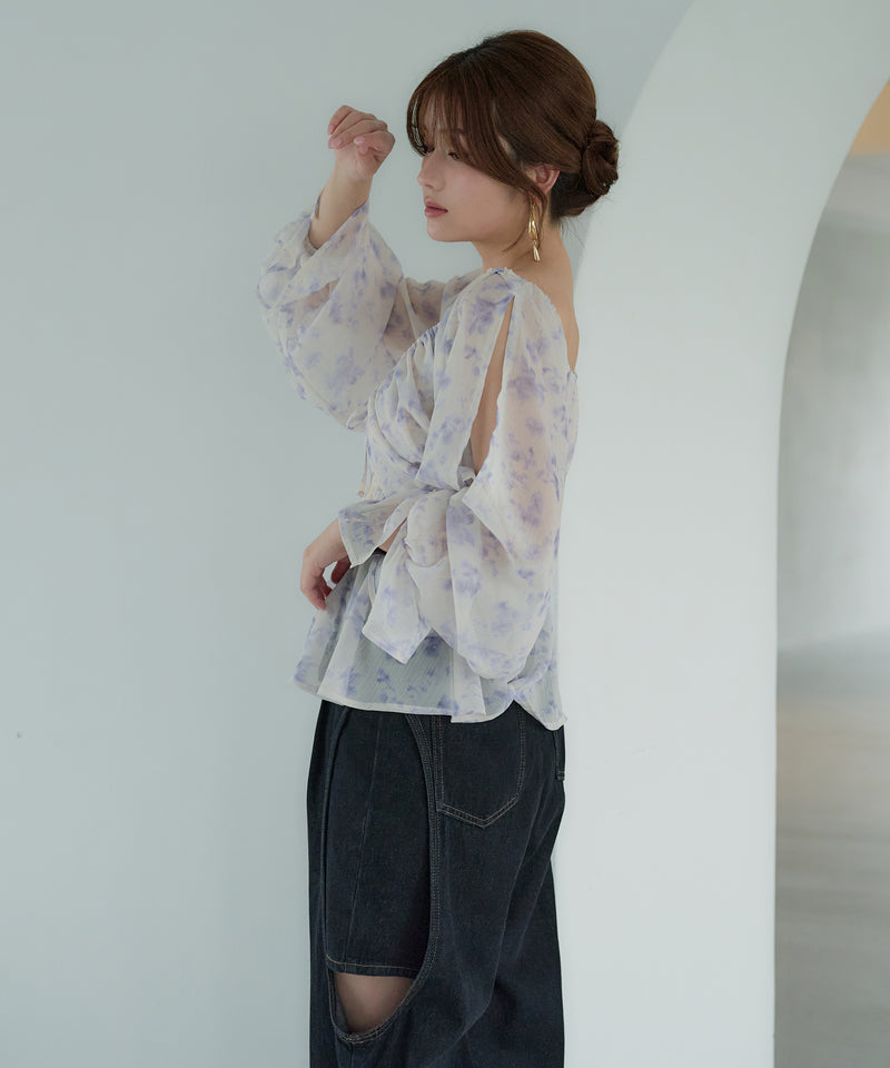 floral pattern sheer blouse / 花柄シアーブラウス