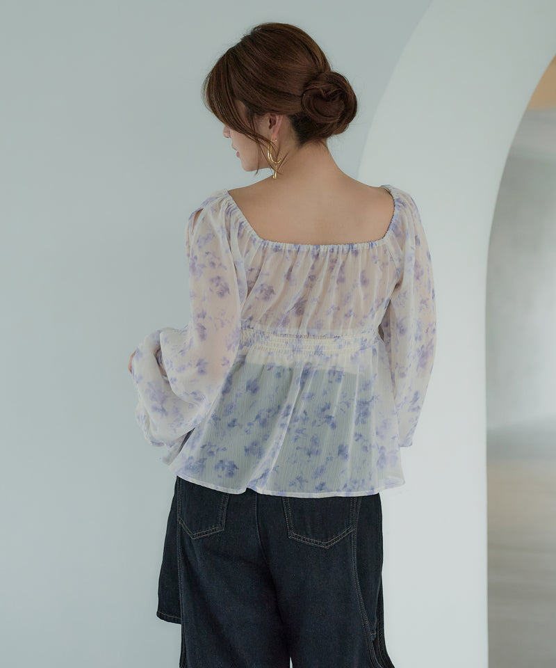 floral pattern sheer blouse / 花柄シアーブラウス
