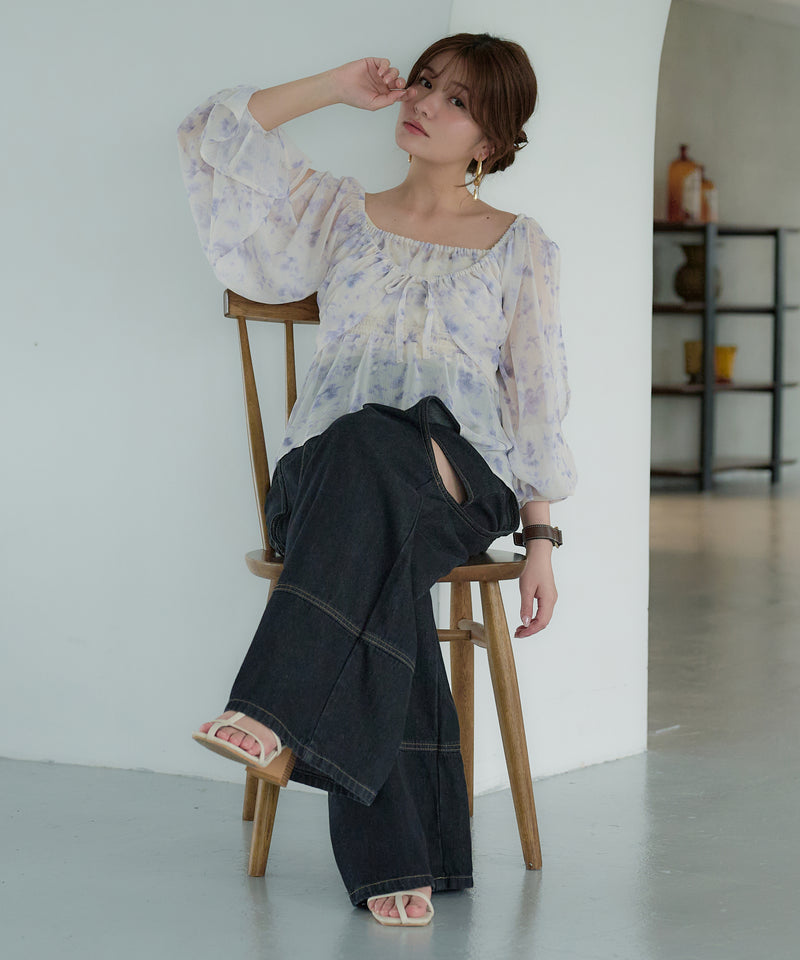floral pattern sheer blouse / 花柄シアーブラウス