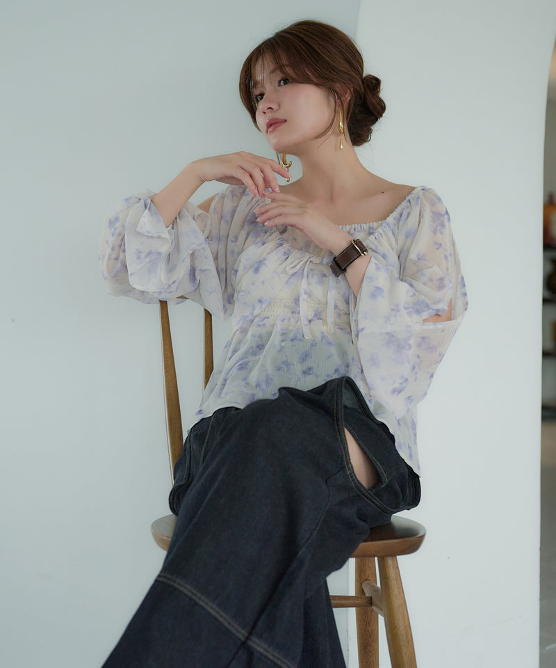 floral pattern sheer blouse / 花柄シアーブラウス