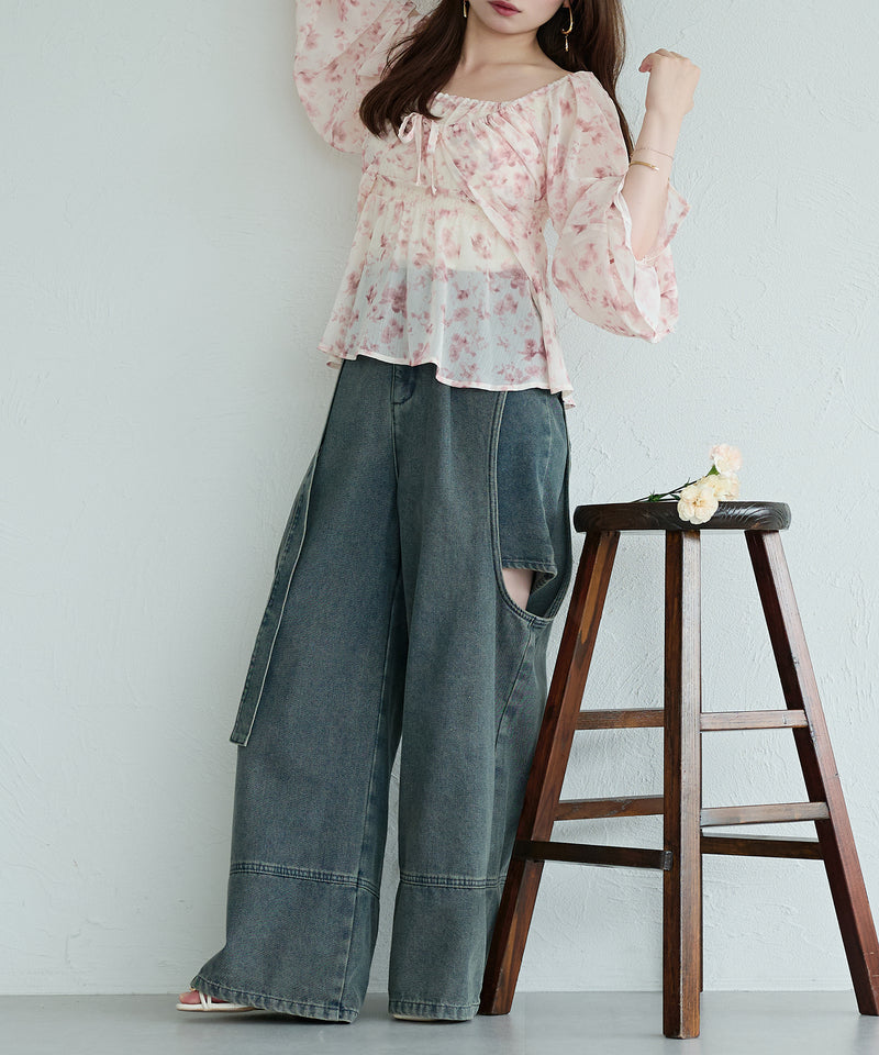 floral pattern sheer blouse / 花柄シアーブラウス