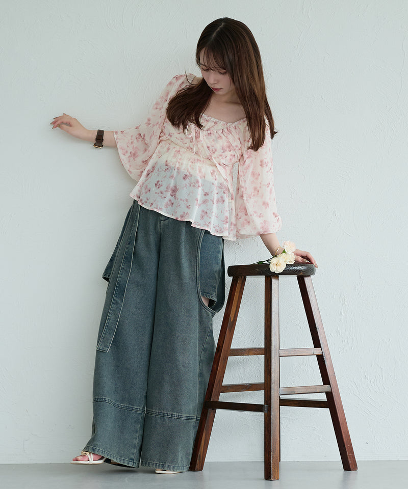 floral pattern sheer blouse / 花柄シアーブラウス