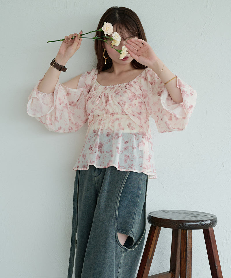 floral pattern sheer blouse / 花柄シアーブラウス