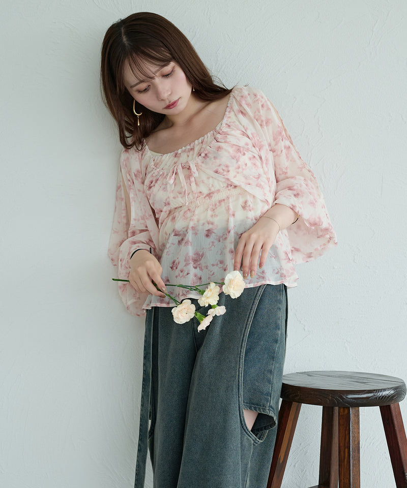 floral pattern sheer blouse / 花柄シアーブラウス