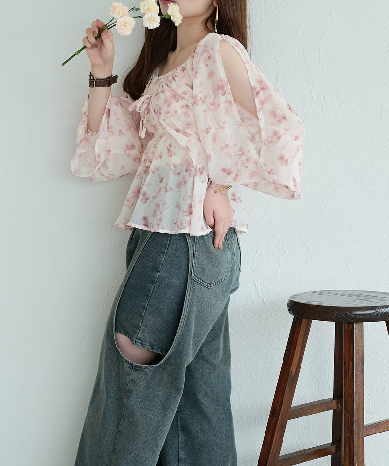 floral pattern sheer blouse / 花柄シアーブラウス