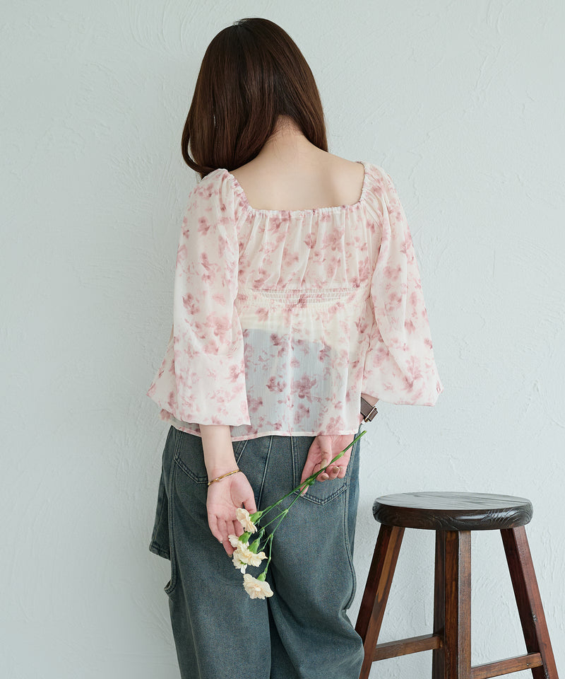 floral pattern sheer blouse / 花柄シアーブラウス
