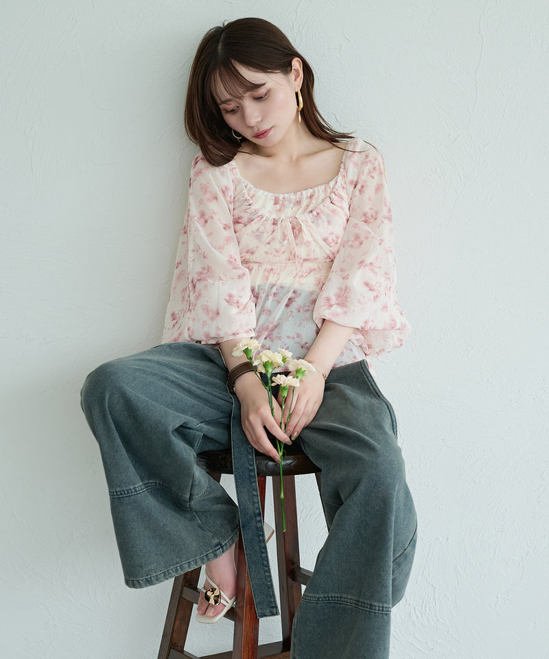 floral pattern sheer blouse / 花柄シアーブラウス