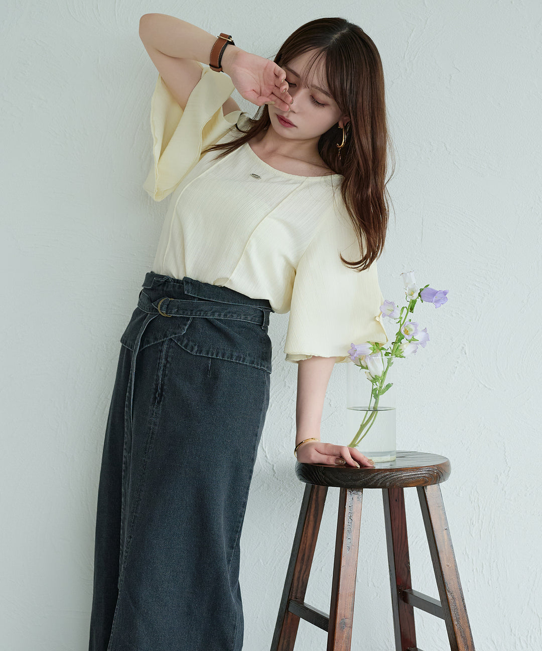 mideal frill stripe tunic shirt /ネイビー