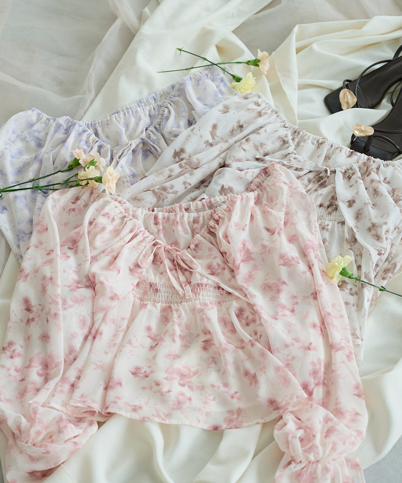 floral pattern sheer blouse / 花柄シアーブラウス