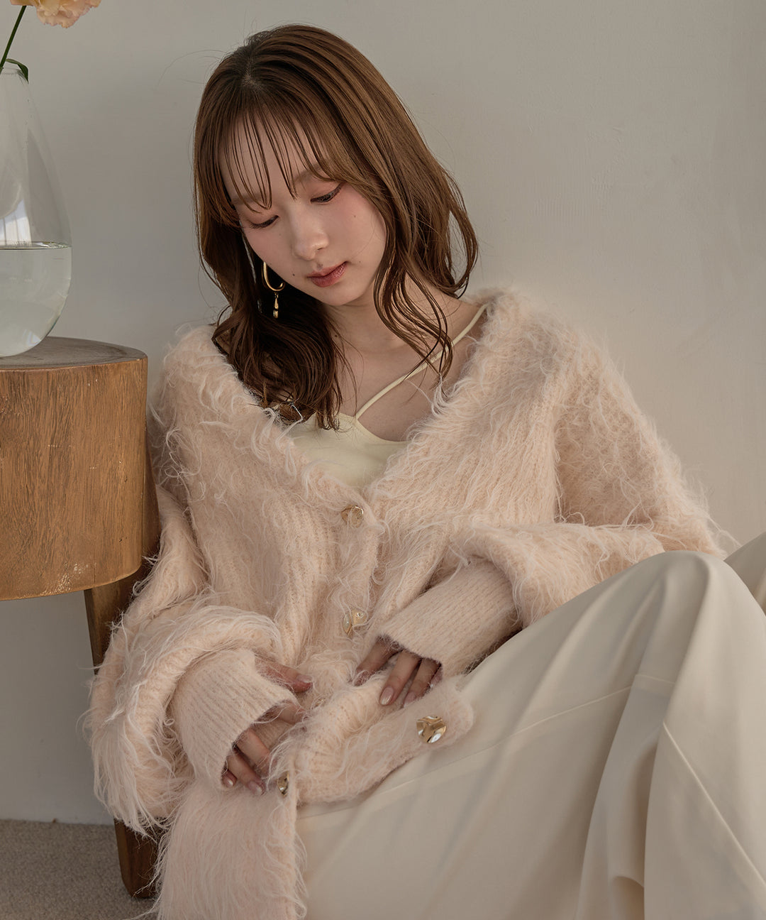 mideal ニュアンスボタンシャギーカーディガン ニットアンサンブル mideal カーディガン nuance button shaggy cardigan
