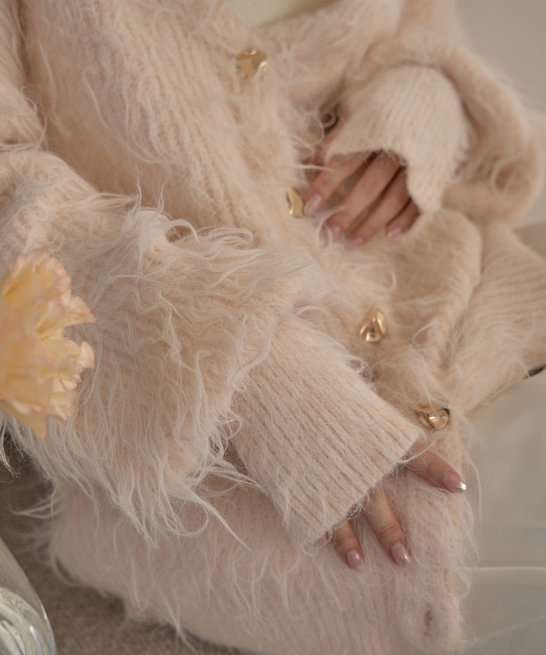 mideal ニュアンスボタンシャギーカーディガン ニットアンサンブル mideal カーディガン nuance button shaggy cardigan