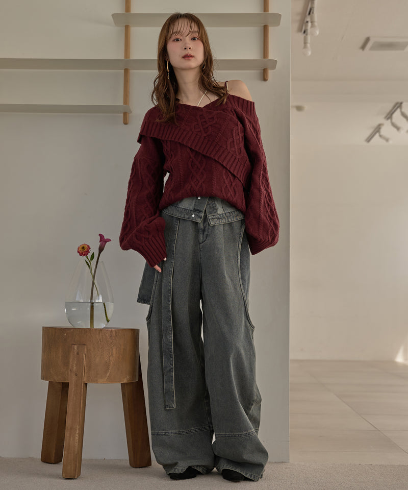 one shoulder cable knit / ワンショルケーブルニット
