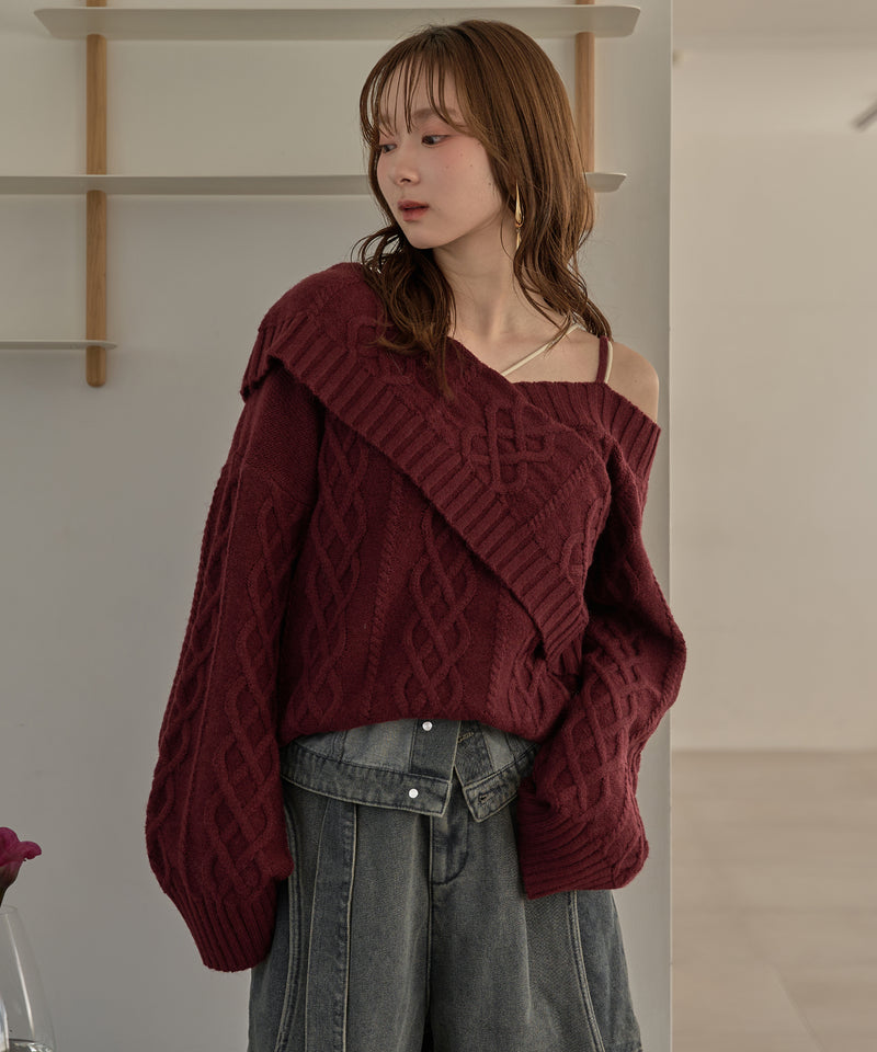 one shoulder cable knit / ワンショルケーブルニット