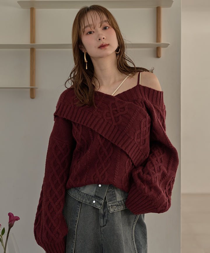 one shoulder cable knit / ワンショルケーブルニット – favclo.