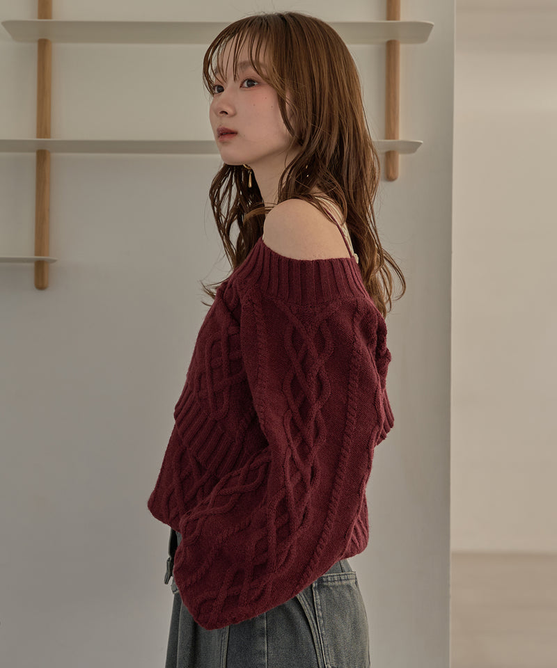 one shoulder cable knit / ワンショルケーブルニット