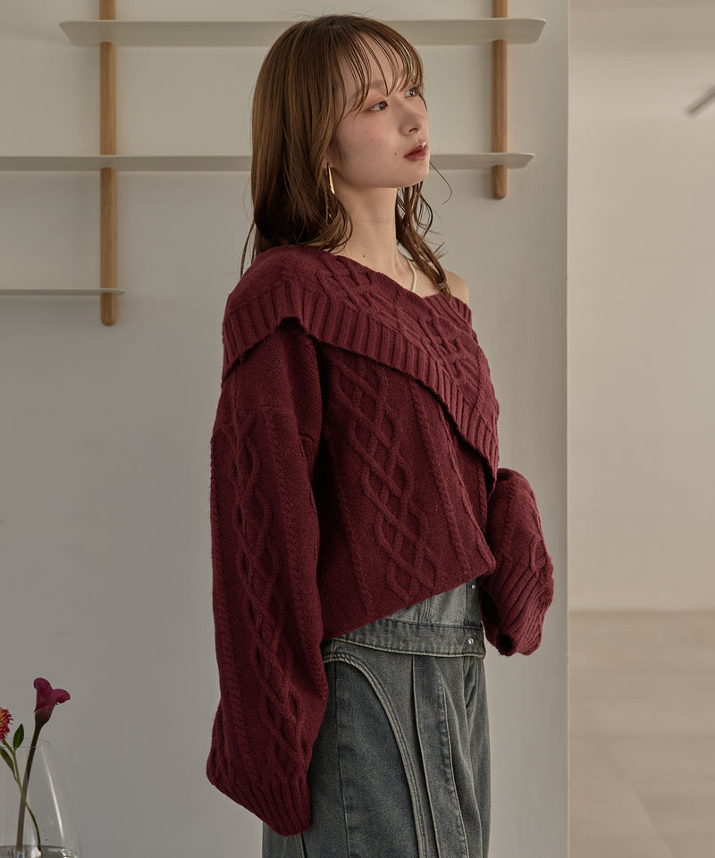 one shoulder cable knit / ワンショルケーブルニット