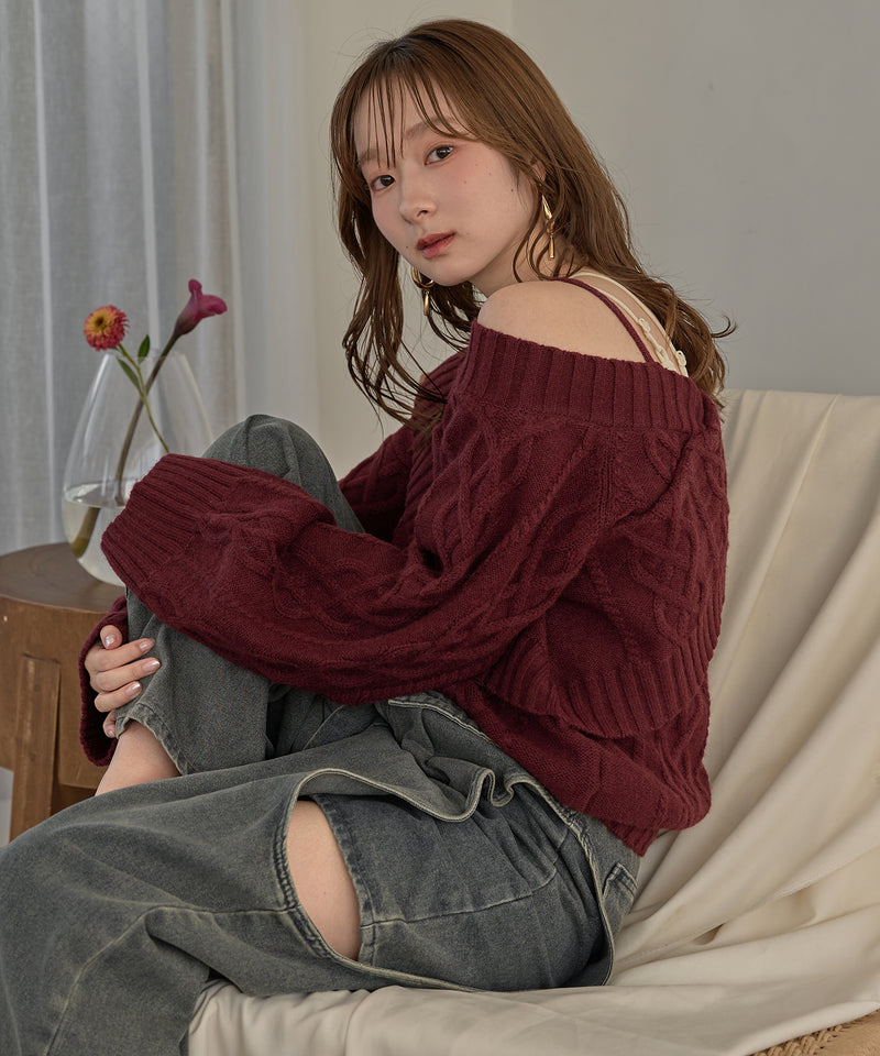 one shoulder cable knit / ワンショルケーブルニット
