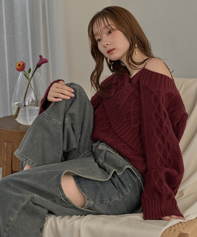 one shoulder cable knit / ワンショルケーブルニット