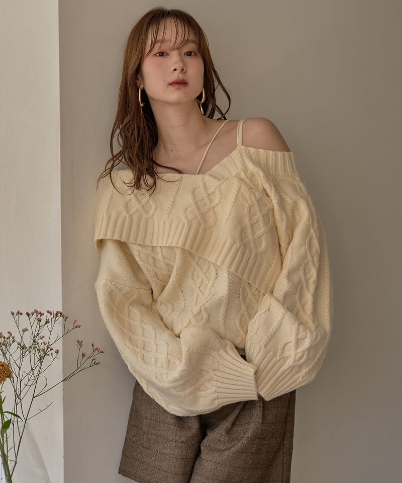 one shoulder cable knit / ワンショルケーブルニット