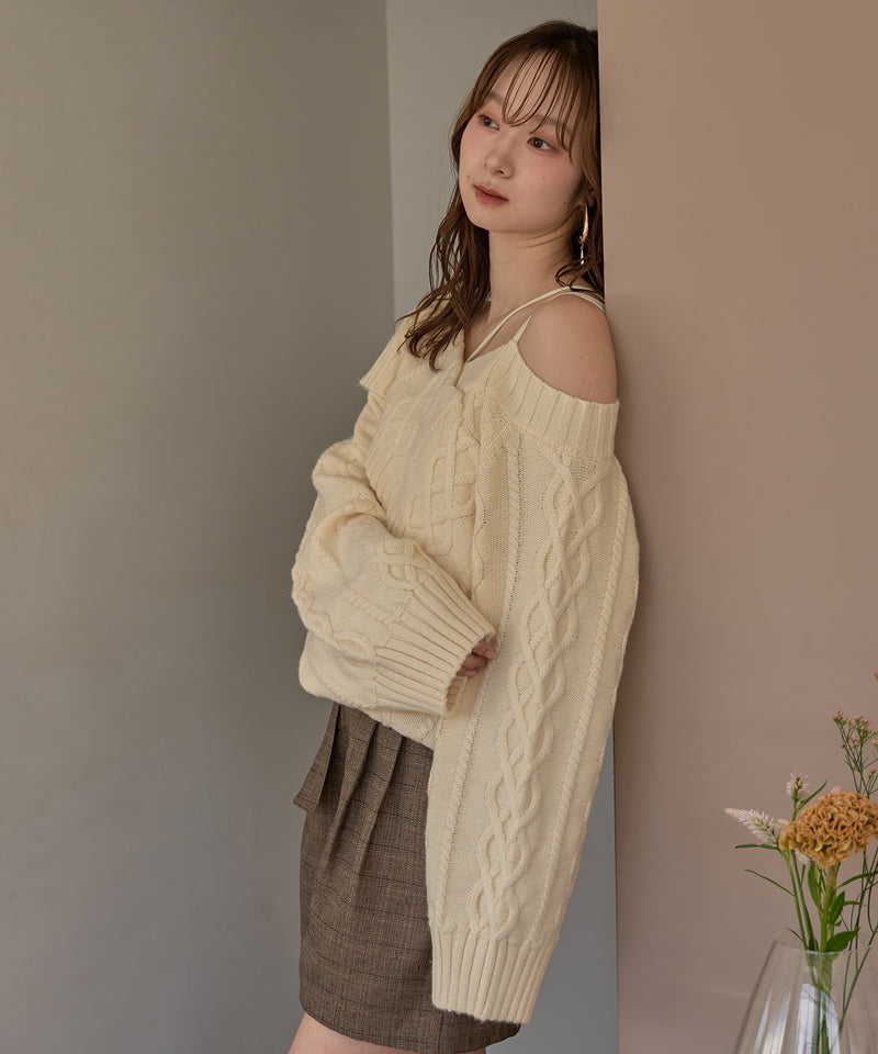 one shoulder cable knit / ワンショルケーブルニット