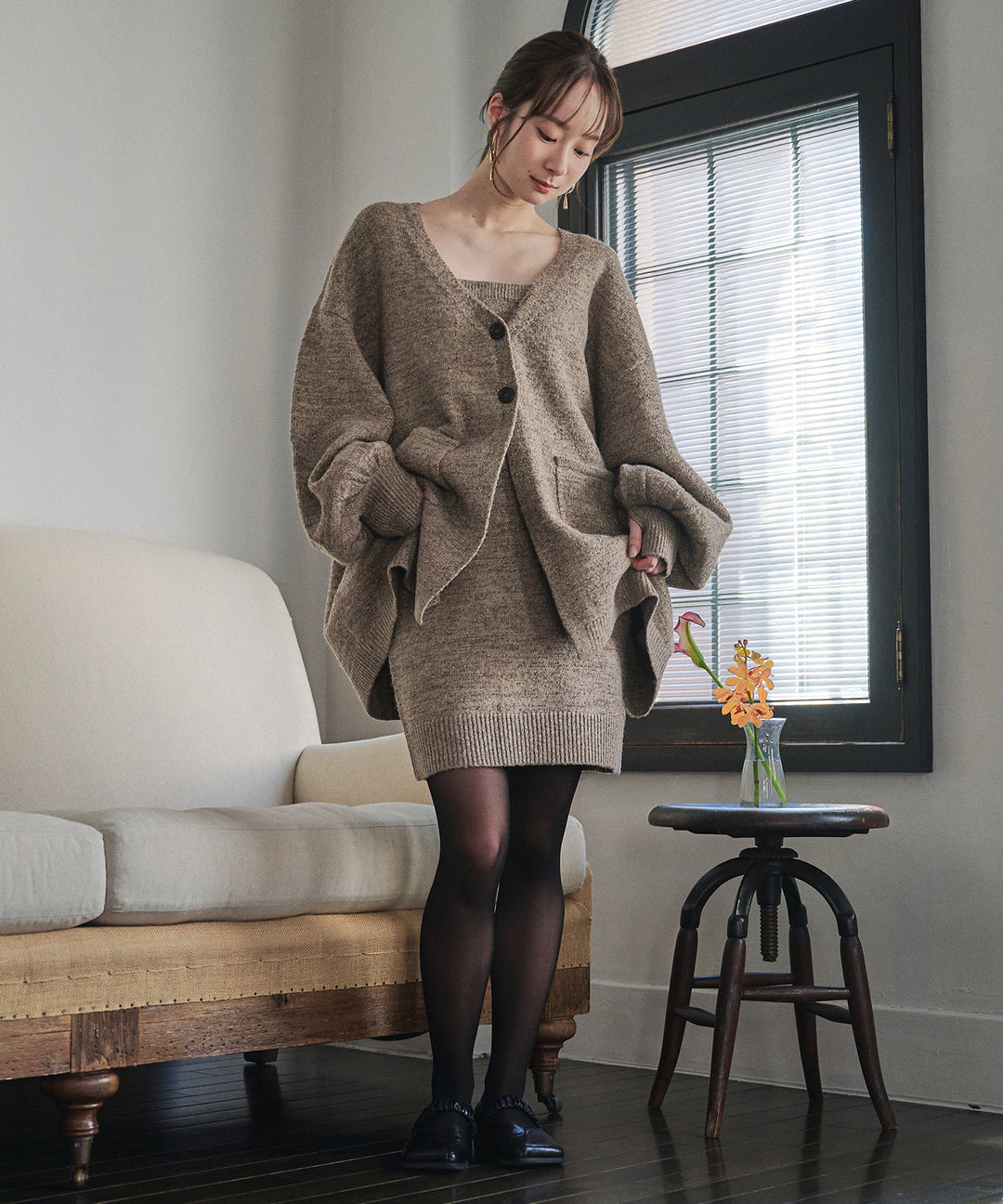 新品 mideal グリッターニットアンサンブル glitter melange knit ensemble / グリッターメランジニット