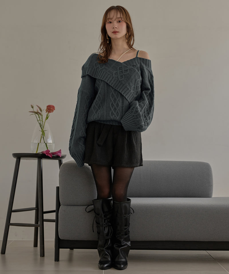 one shoulder cable knit / ワンショルケーブルニット