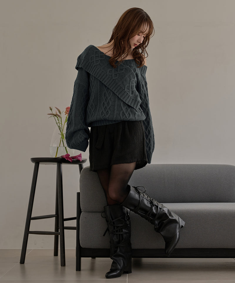 one shoulder cable knit / ワンショルケーブルニット