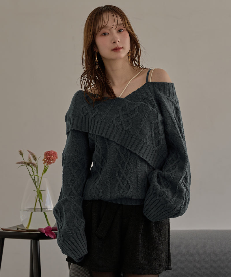 one shoulder cable knit / ワンショルケーブルニット