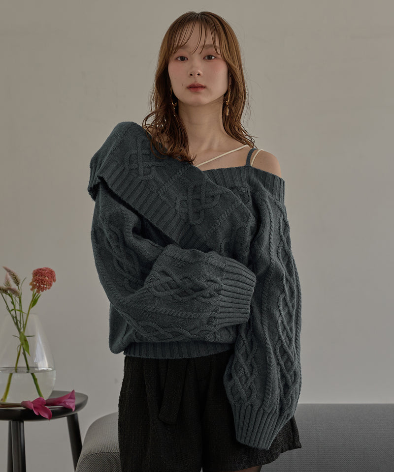 one shoulder cable knit / ワンショルケーブルニット
