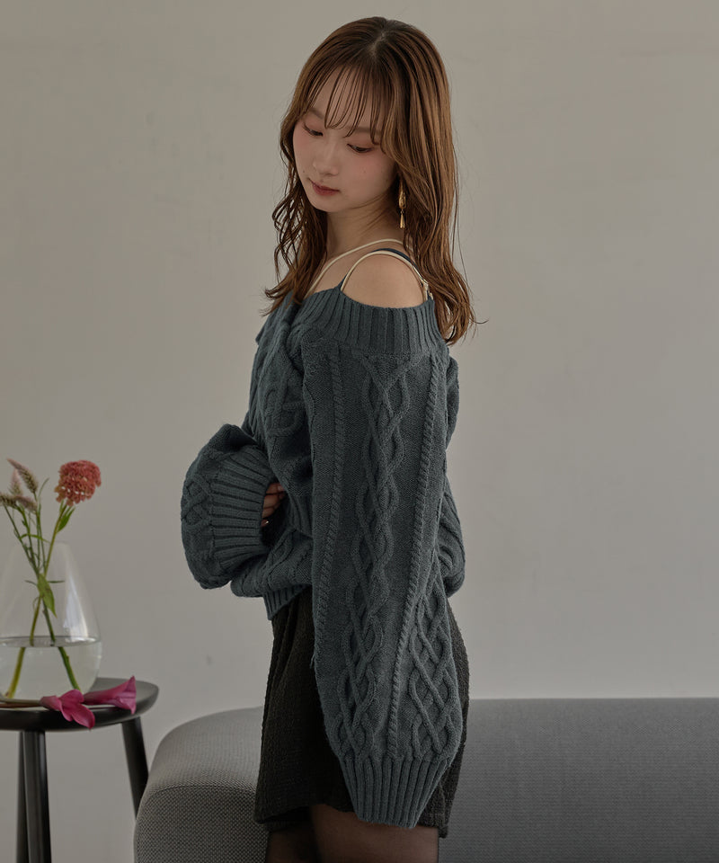 one shoulder cable knit / ワンショルケーブルニット
