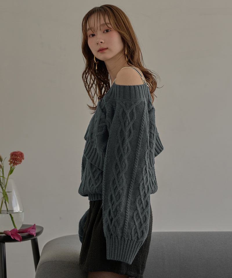 one shoulder cable knit / ワンショルケーブルニット