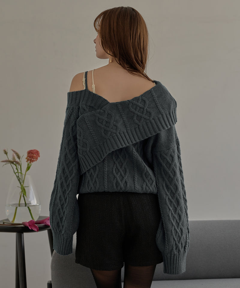 one shoulder cable knit / ワンショルケーブルニット