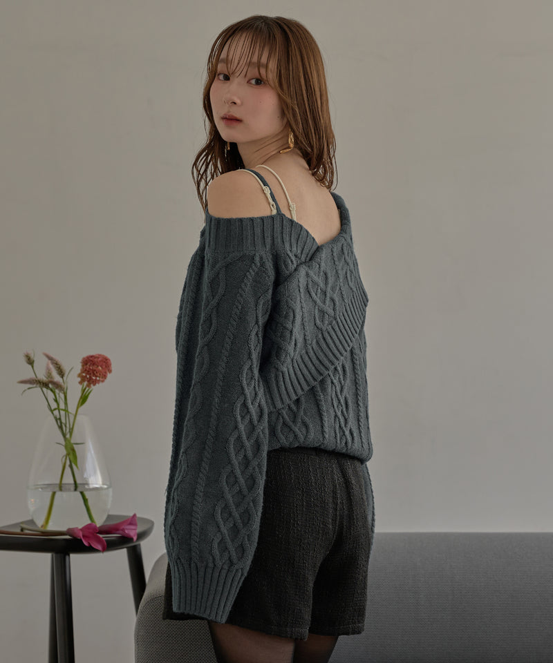 one shoulder cable knit / ワンショルケーブルニット