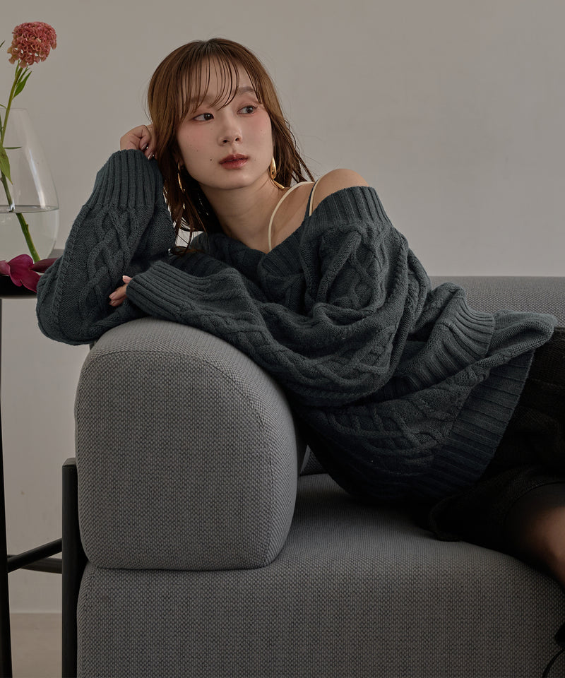 one shoulder cable knit / ワンショルケーブルニット